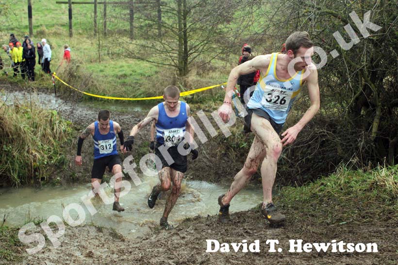 Andrew Wiles (New Marske) leads from 304 Peter Newton and Lewis Timmins (both Morpeth) through the water during the 2012 North East Championships, Summerhill Country Park, Hartlepool.